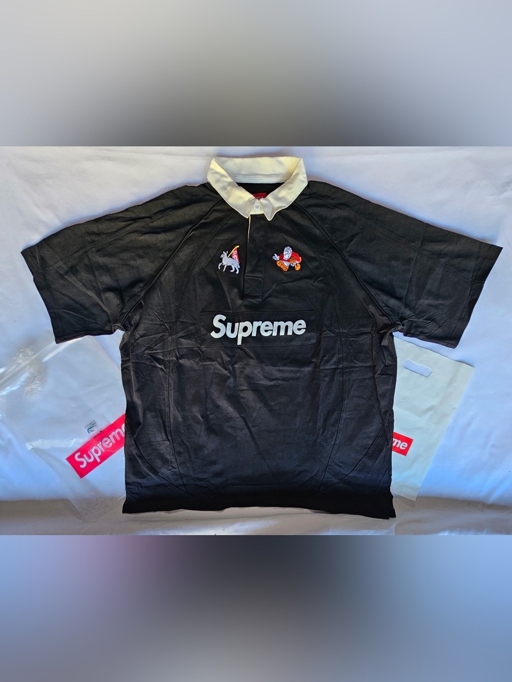 Supreme Rugby Black Polo Shirt with White Collar